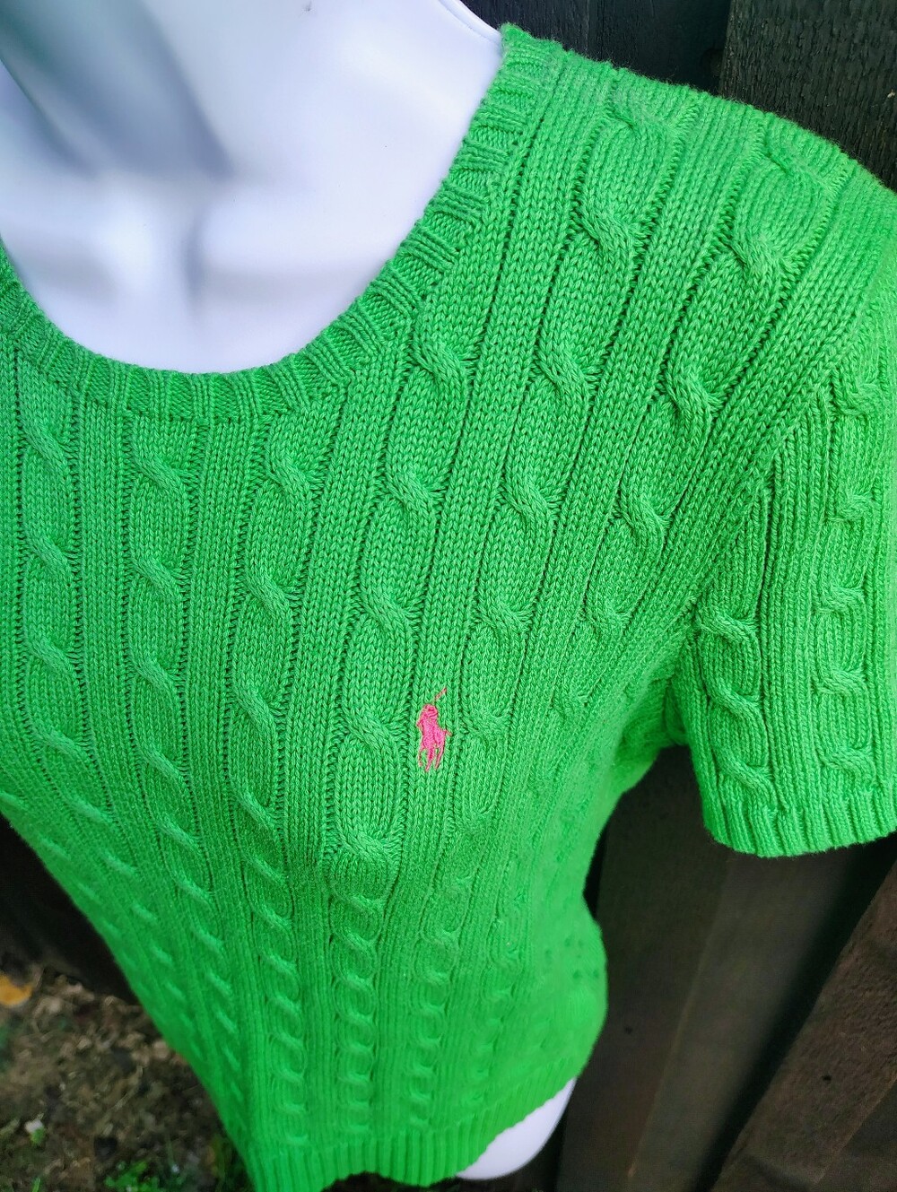 Ralph Lauren Green Cable-Knit Short Sleeve Sweater Top